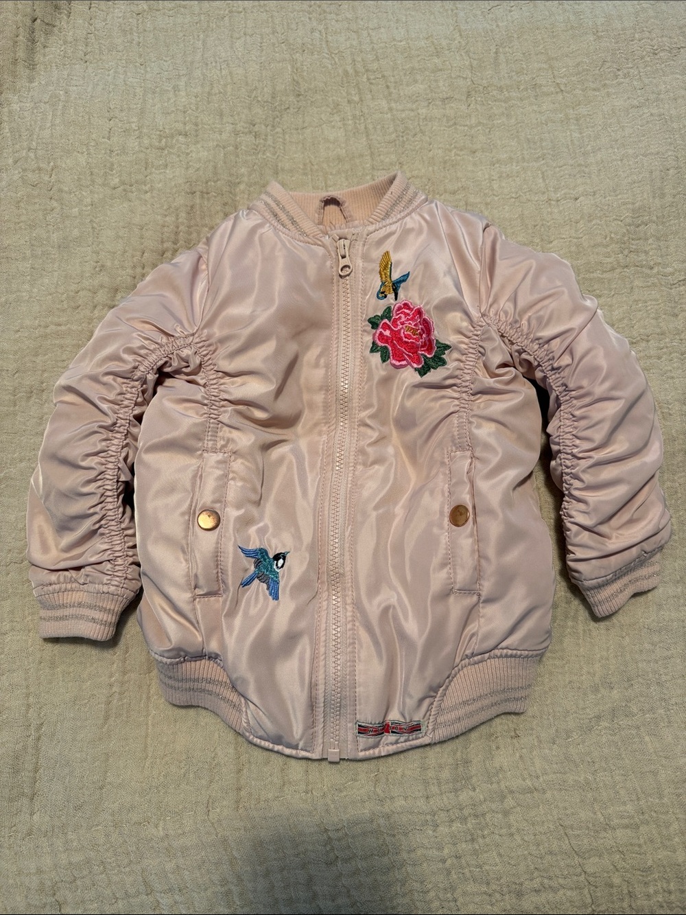 Hudson Baby Light Pink Embroidered Satin Bomber Jacket